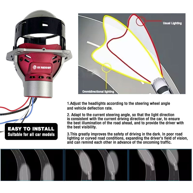 KKledheadlight K1 2 PCS 3inch 58W AFS(AFS,Adaptive Front-Lighting System) Biled Projector Lens 5500K Adaptive Front Lighting AFS Car Headlight Projector Lens 6+3 Chips Reflector Cups